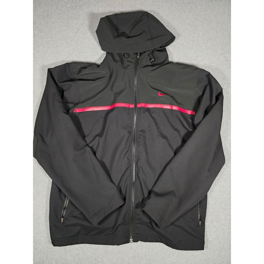Nike Dri-FIT Mens XXL Black Red Stripe Full Zip Hooded Track Jacket RN56323